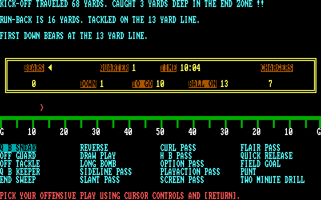 Armchair Quarterback IBM PC/Compatibles Screenshot: First down...