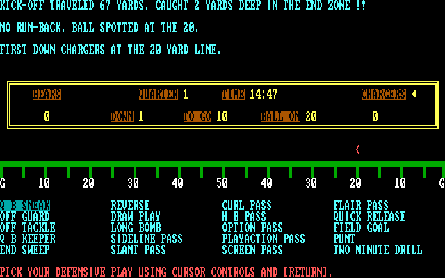 Armchair Quarterback IBM PC/Compatibles Screenshot: Game start.