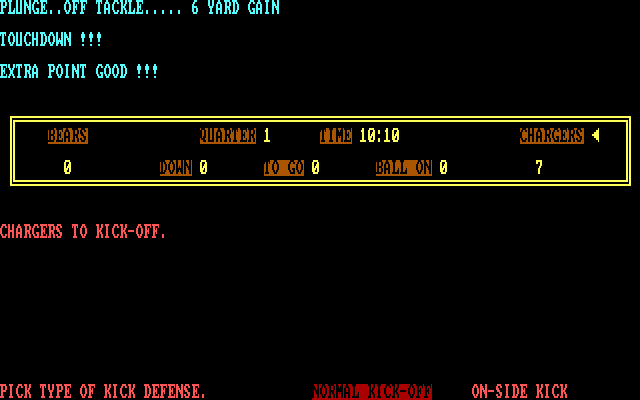 Armchair Quarterback IBM PC/Compatibles Screenshot: Touchdown! And the extra point is good, too.
