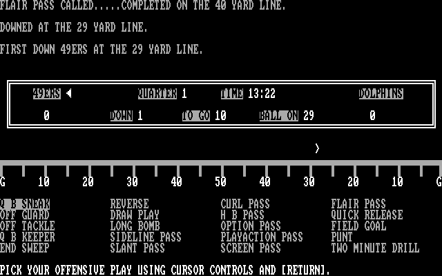 Armchair Quarterback IBM PC/Compatibles Screenshot: First down.