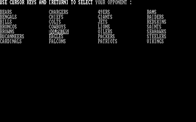 Armchair Quarterback IBM PC/Compatibles Screenshot: Selecting the teams.