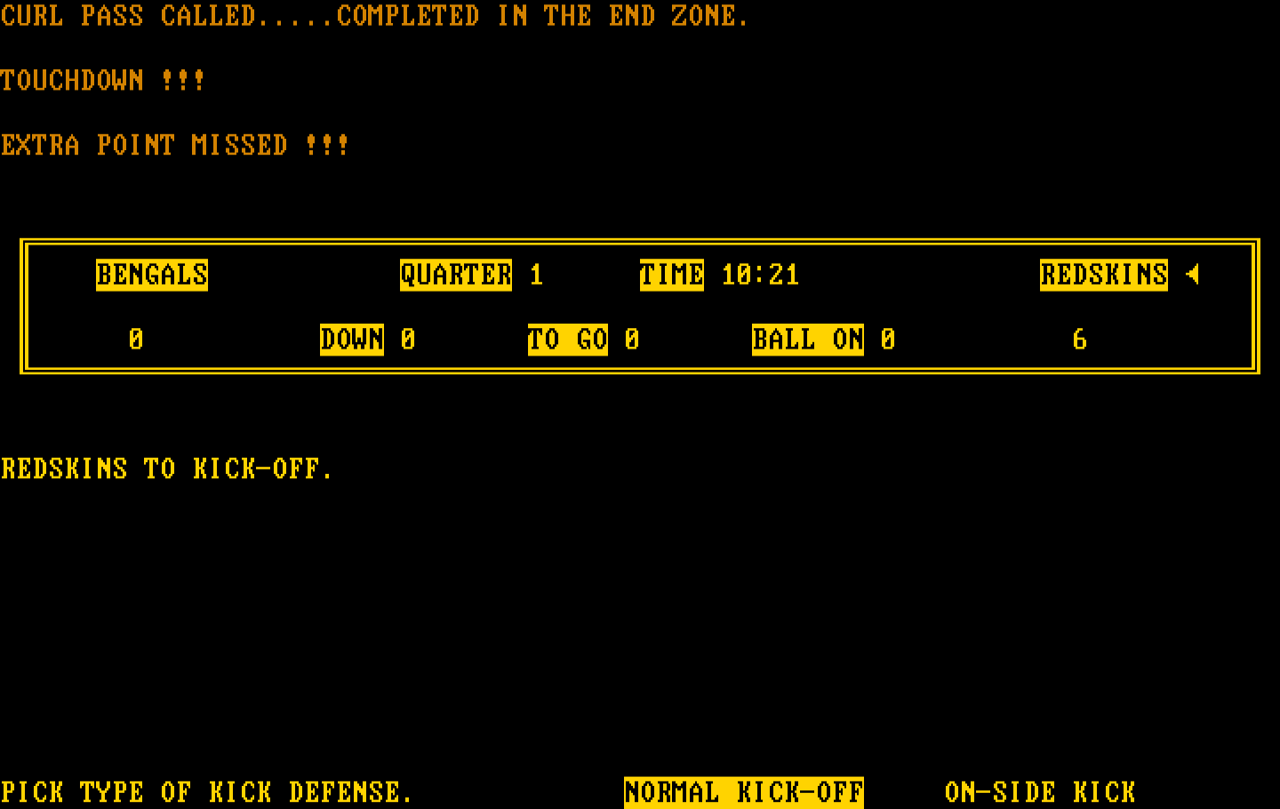 Armchair Quarterback IBM PC/Compatibles Screenshot: Touchdown! But no extra point this time...