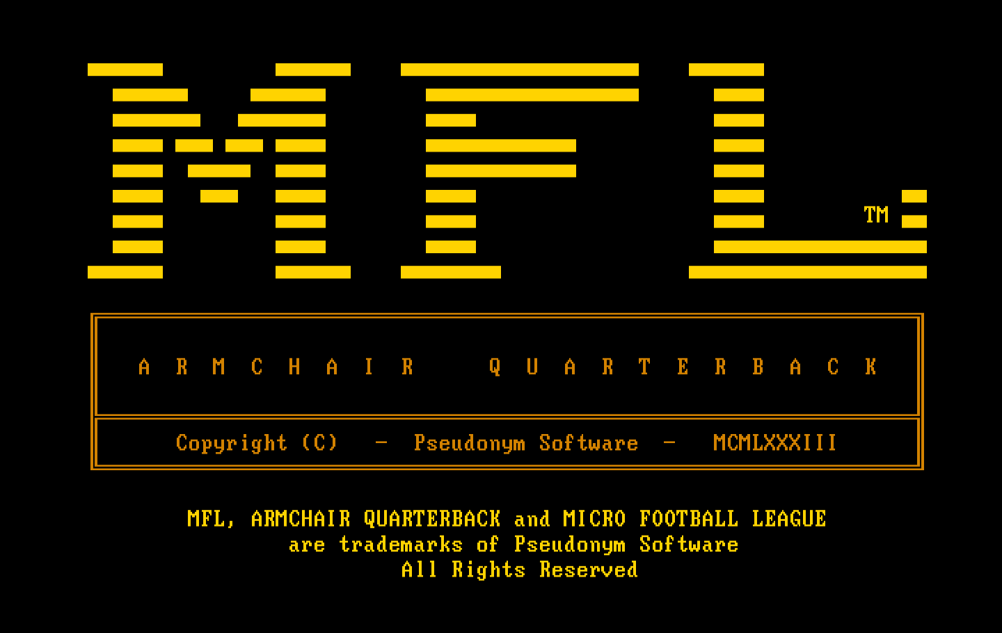 Armchair Quarterback IBM PC/Compatibles Screenshot: Title screen.