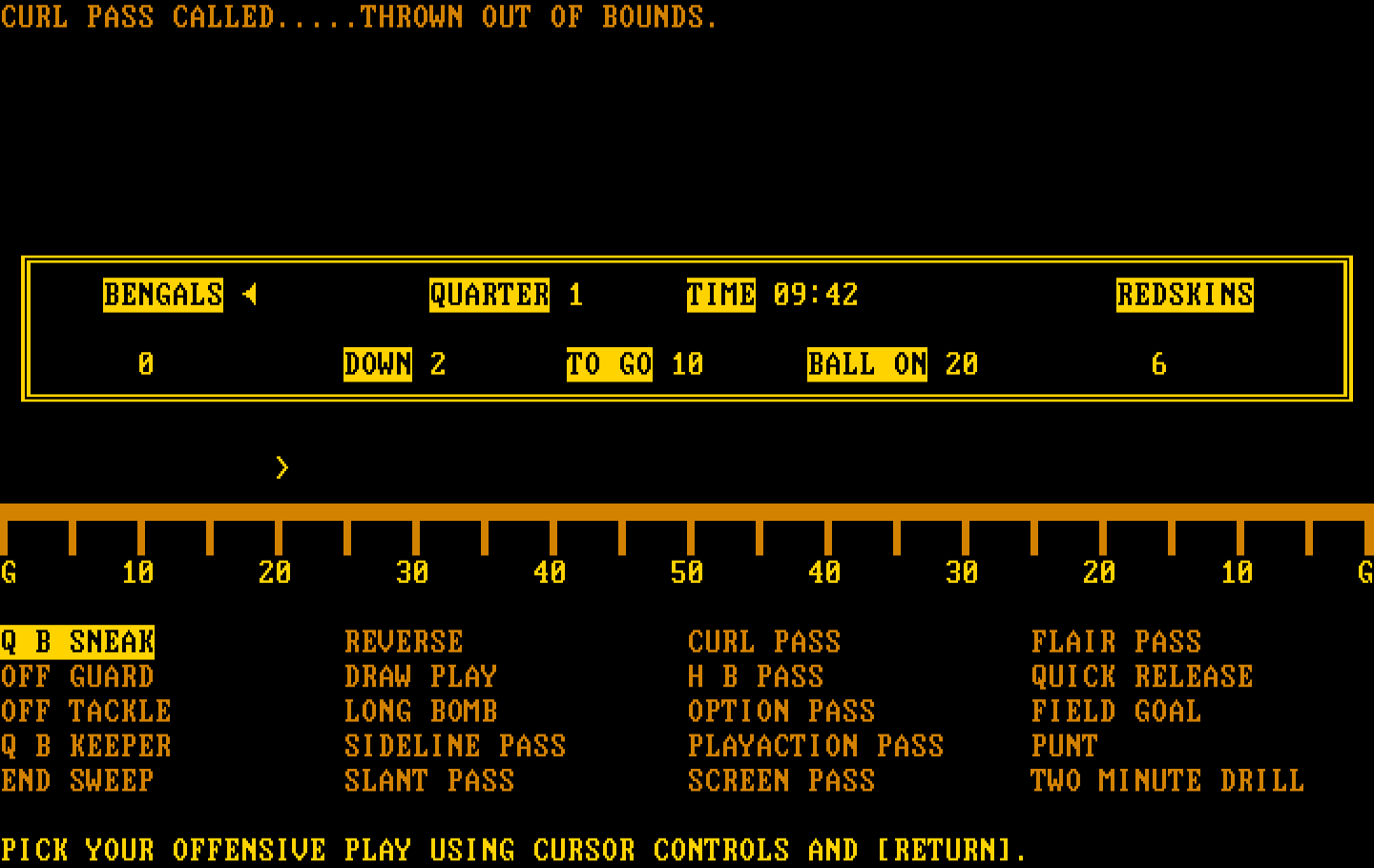 Armchair Quarterback IBM PC/Compatibles Screenshot: Thrown out of bounds...