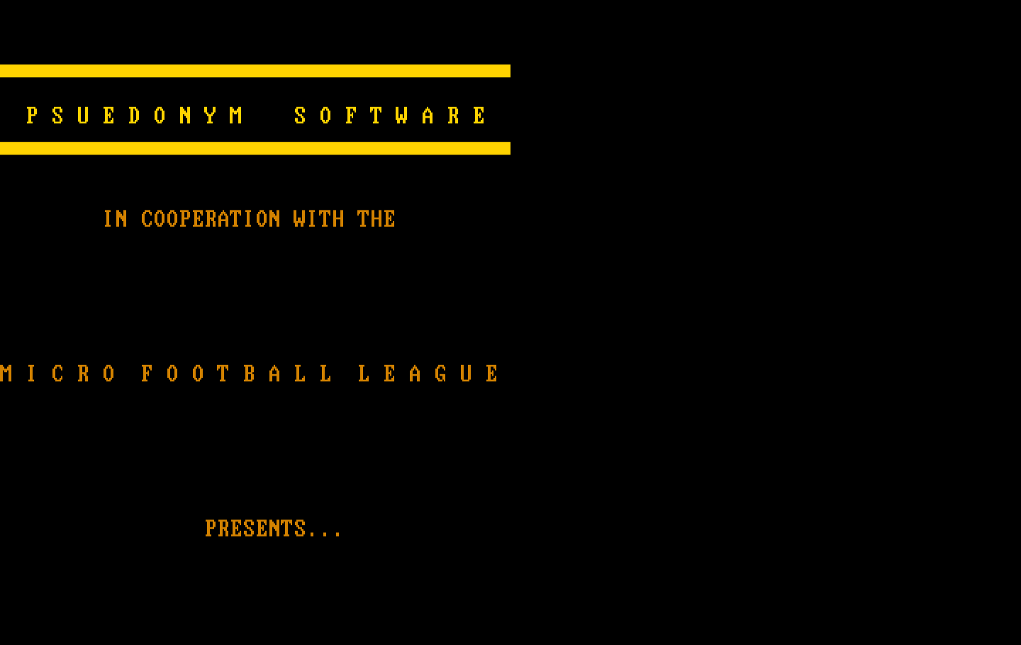 Armchair Quarterback IBM PC/Compatibles Screenshot: Psuedonym Software introduction screen...