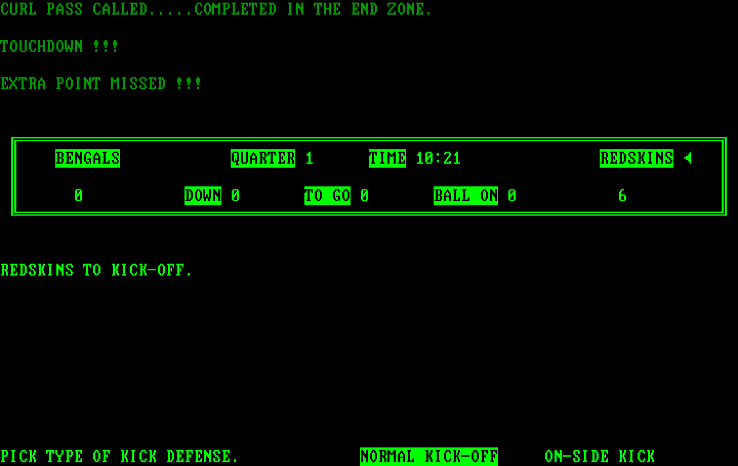 Armchair Quarterback IBM PC/Compatibles Screenshot: Touchdown! But no extra point this time...