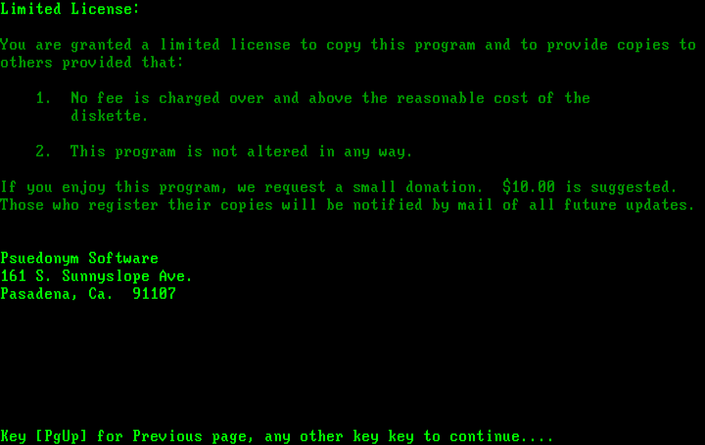 Armchair Quarterback IBM PC/Compatibles Screenshot: The instructions end with the shareware notice.
