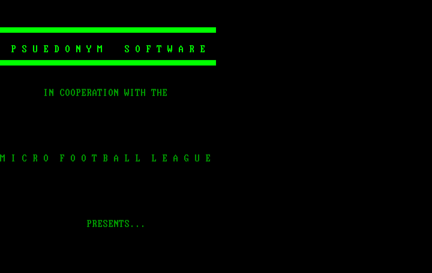 Armchair Quarterback IBM PC/Compatibles Screenshot: Psuedonym Software introduction screen...