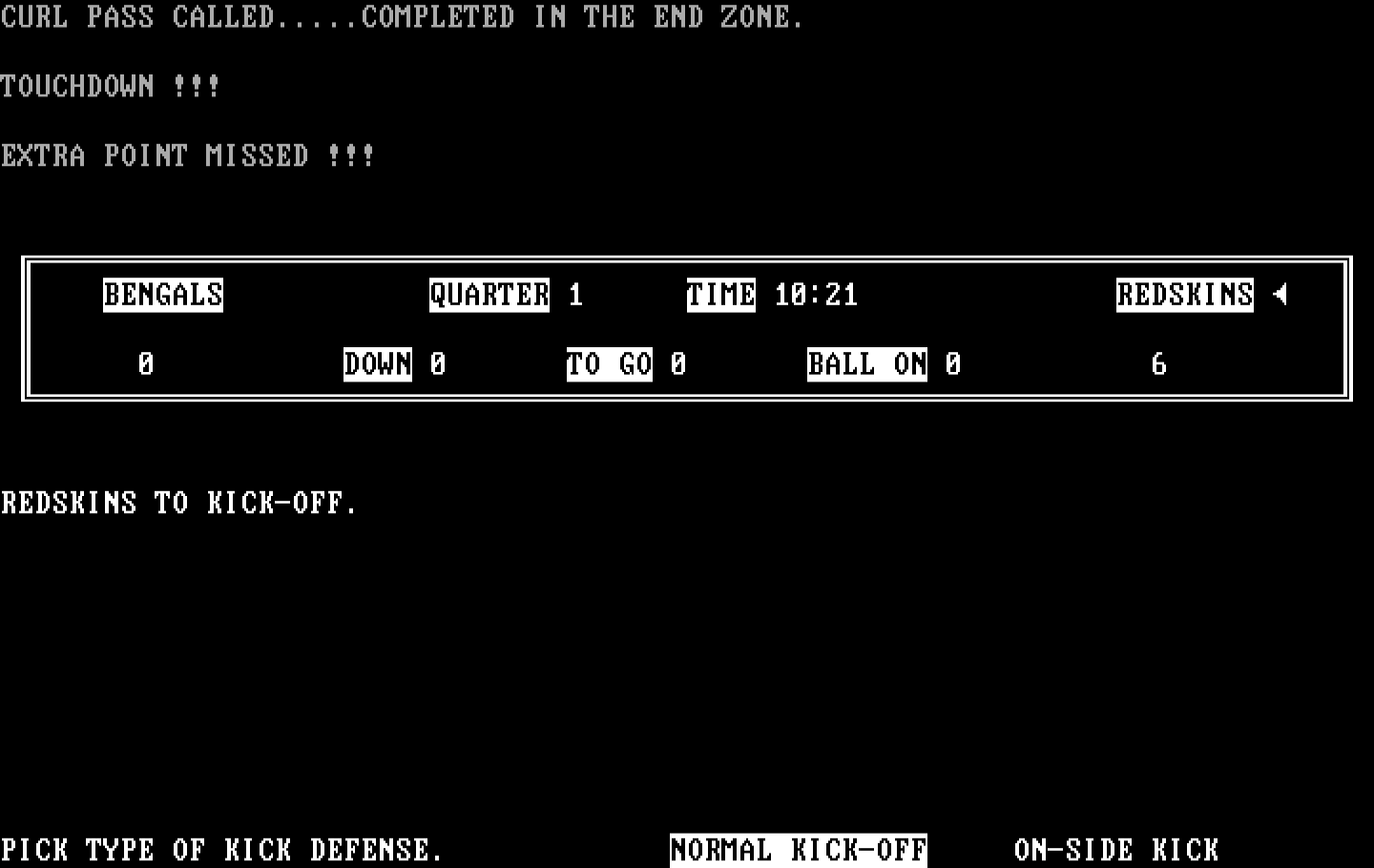 Armchair Quarterback IBM PC/Compatibles Screenshot: Touchdown! But no extra point this time...