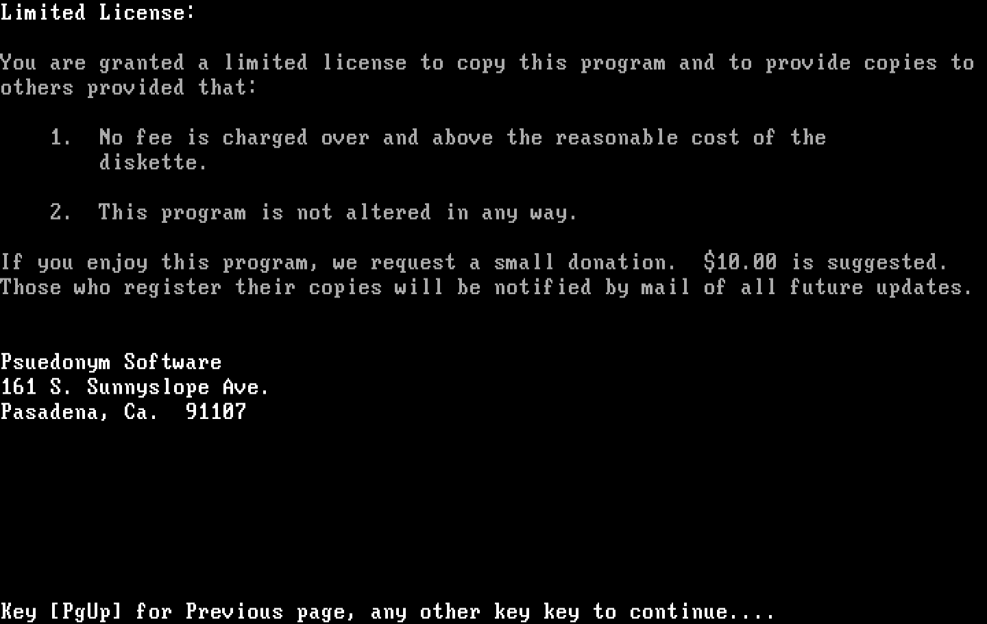 Armchair Quarterback IBM PC/Compatibles Screenshot: The instructions end with the shareware notice.