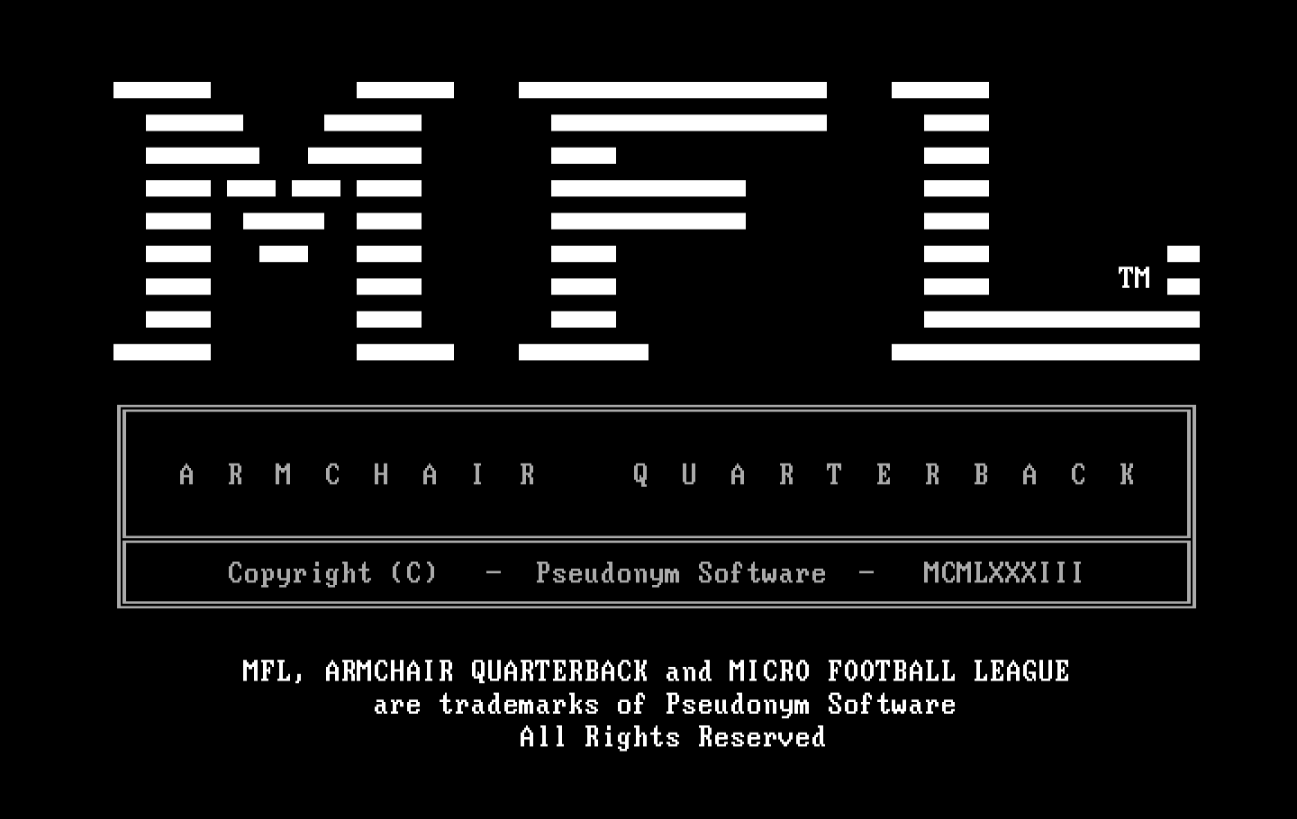 Armchair Quarterback IBM PC/Compatibles Screenshot: Title screen.