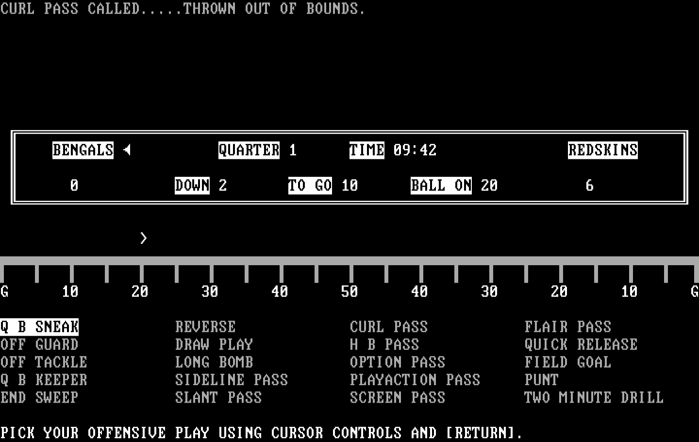 Armchair Quarterback IBM PC/Compatibles Screenshot: Thrown out of bounds...