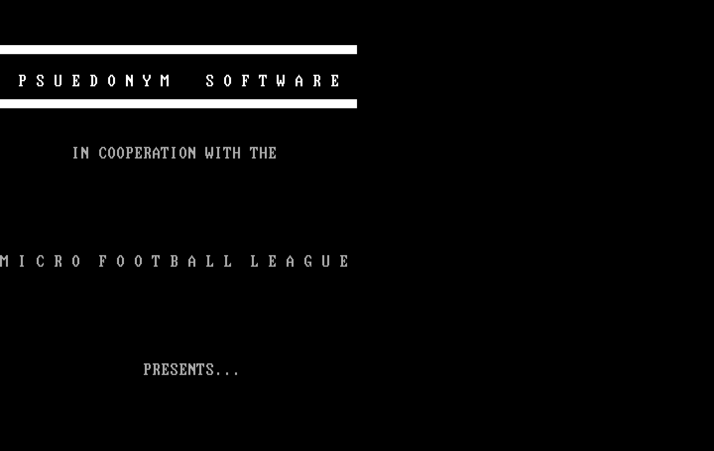 Armchair Quarterback IBM PC/Compatibles Screenshot: Psuedonym Software introduction screen...