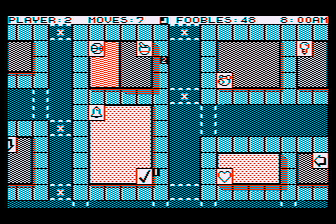 Fooblitzky Atari 8-bit Screenshot: Moving around the board...