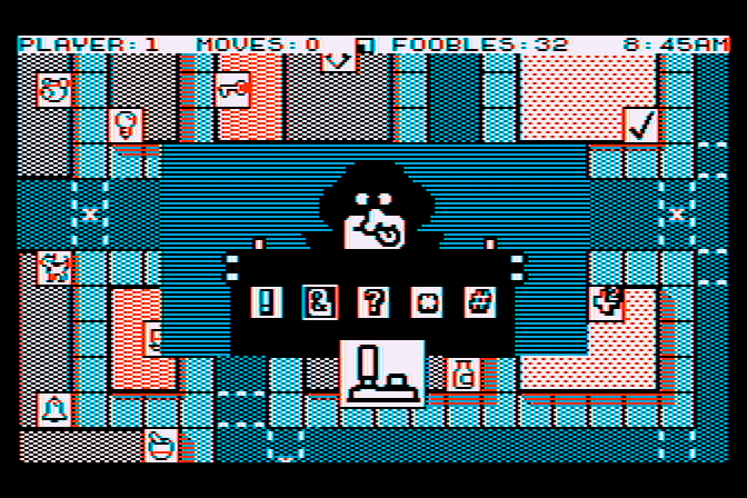 Fooblitzky Atari 8-bit Screenshot: Who's this shady character?