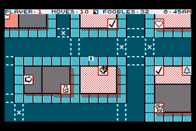 Fooblitzky Atari 8-bit Screenshot: Moving on the board again...
