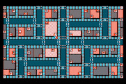 Fooblitzky for Atari 8-bit - A zoomed out view of the game board.