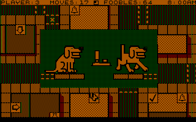 Fooblitzky IBM PC/Compatibles Screenshot: Do you want to risk crossing the road when there is traffic?