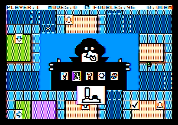 Fooblitzky Apple II Screenshot: This shady character presents a few options...