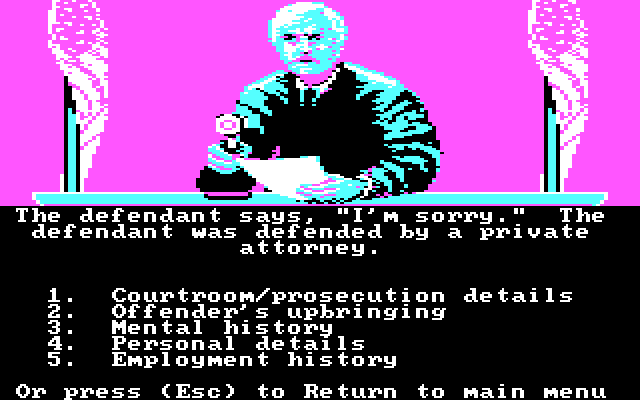 Crime and Punishment IBM PC/Compatibles Screenshot: Reviewing details of the next case.
