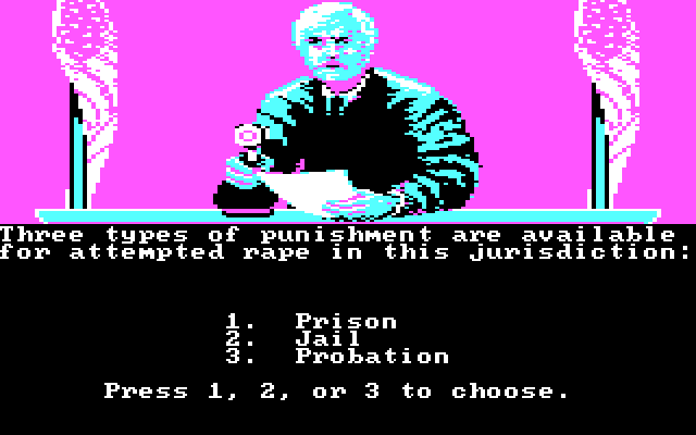 Crime and Punishment IBM PC/Compatibles Screenshot: A verdict has been reached! What should it be?