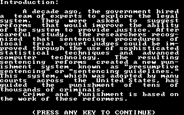Crime and Punishment IBM PC/Compatibles Screenshot: First, some background information...