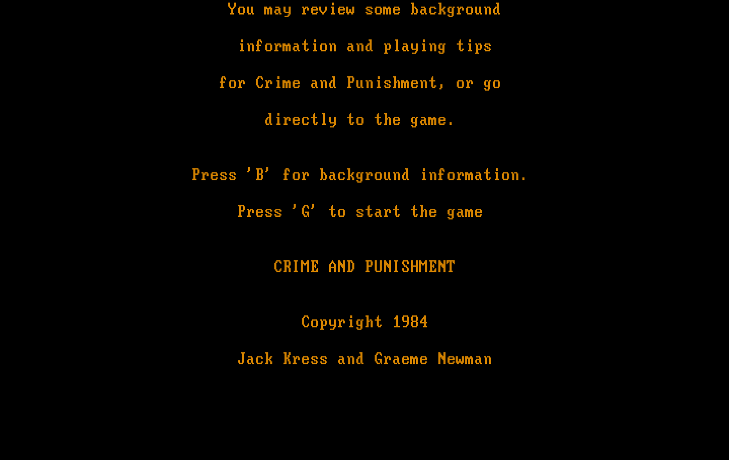 Crime and Punishment IBM PC/Compatibles Screenshot: Title and copyright screen.