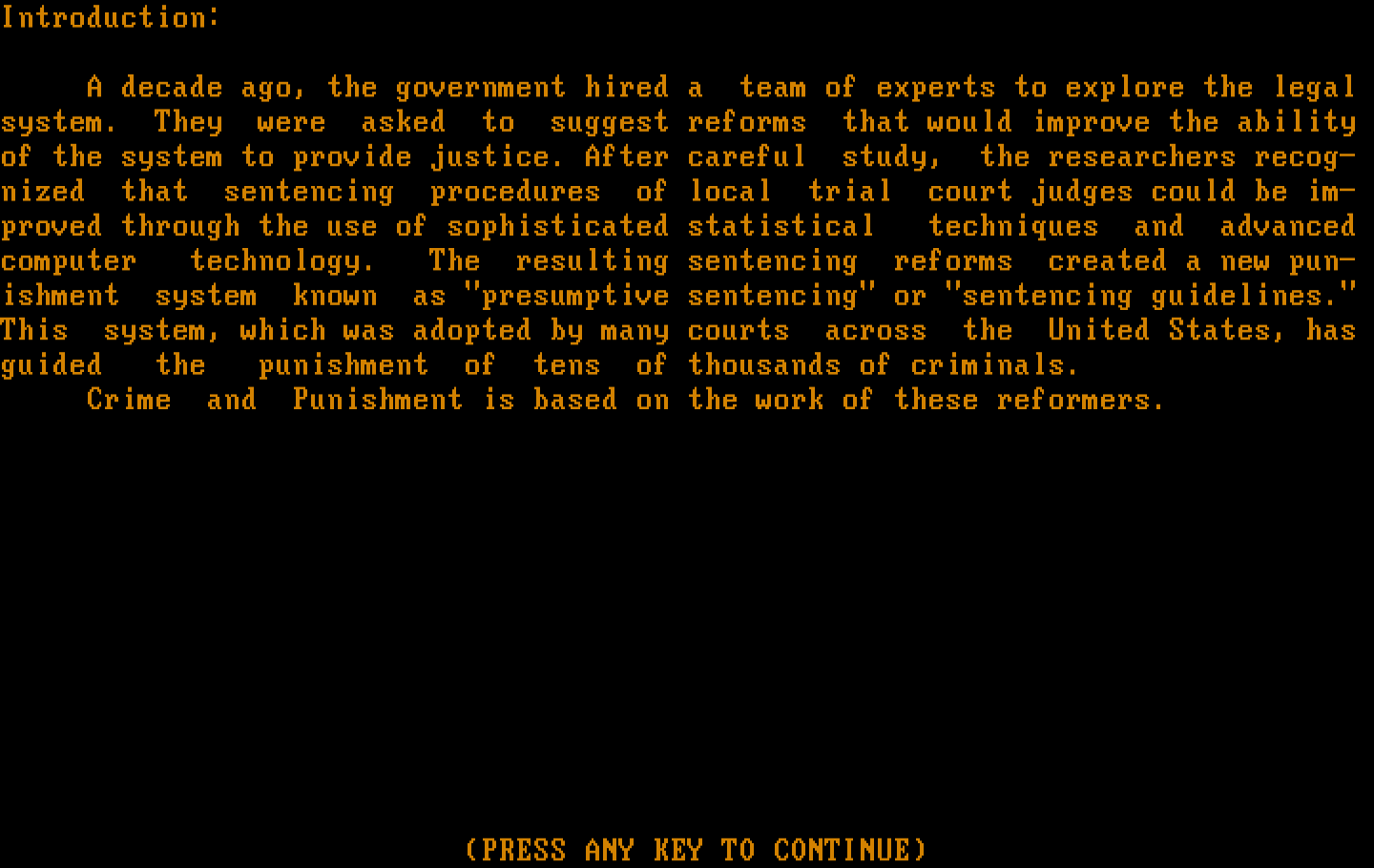 Crime and Punishment IBM PC/Compatibles Screenshot: Game introduction.