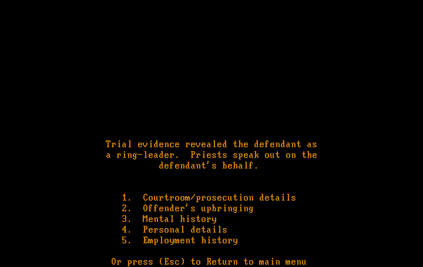 Crime and Punishment IBM PC/Compatibles Screenshot: Learning some additional details about the case...
