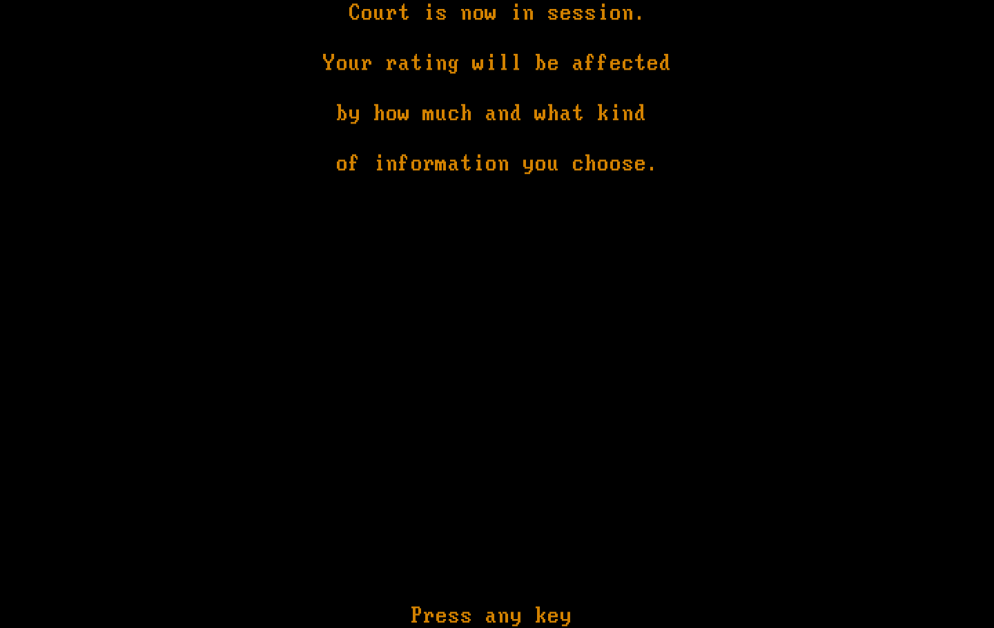 Crime and Punishment IBM PC/Compatibles Screenshot: Court is now in session!