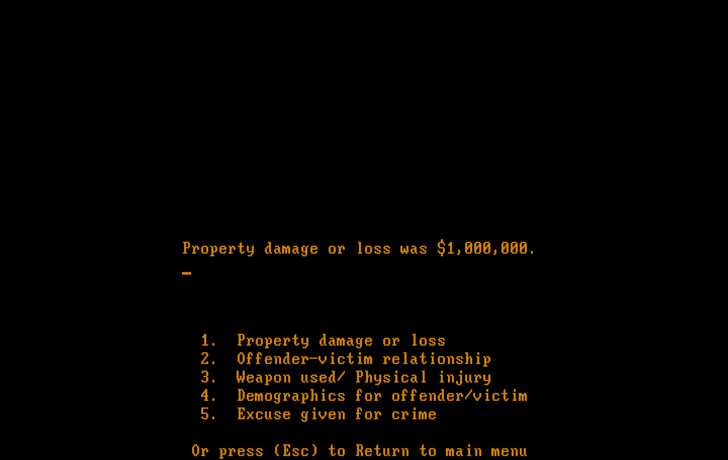 Crime and Punishment IBM PC/Compatibles Screenshot: Property loss was pretty high...