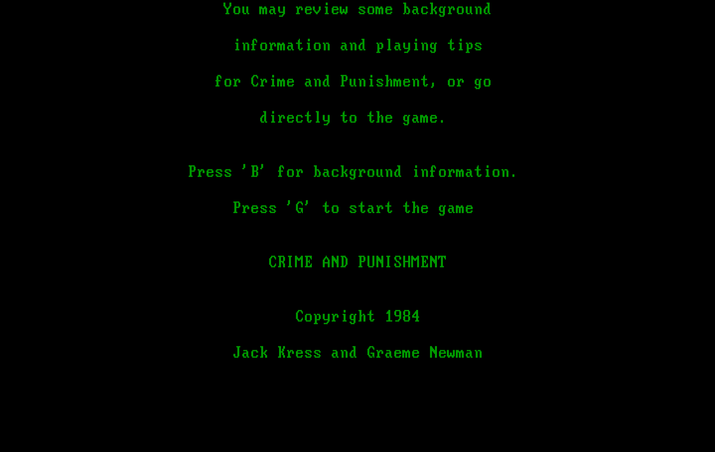 Crime and Punishment IBM PC/Compatibles Screenshot: Title and copyright screen.