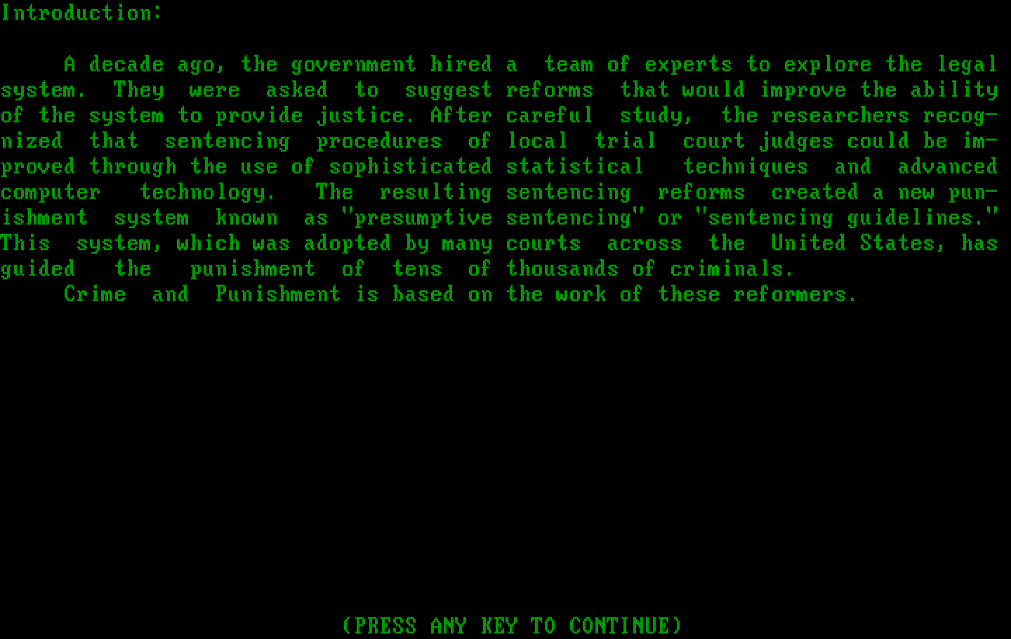 Crime and Punishment IBM PC/Compatibles Screenshot: Game introduction.