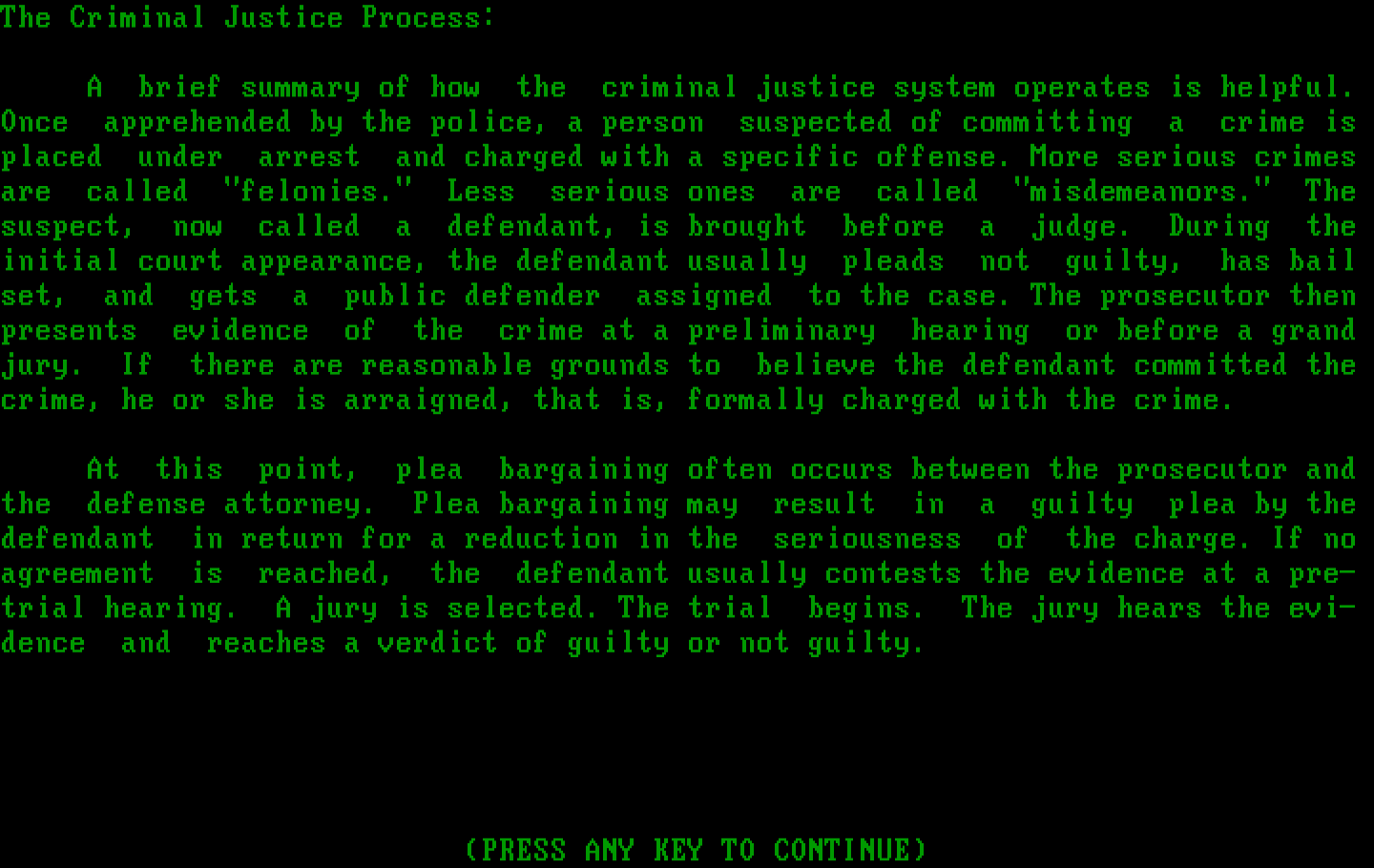 Crime and Punishment IBM PC/Compatibles Screenshot: The criminal justice process.