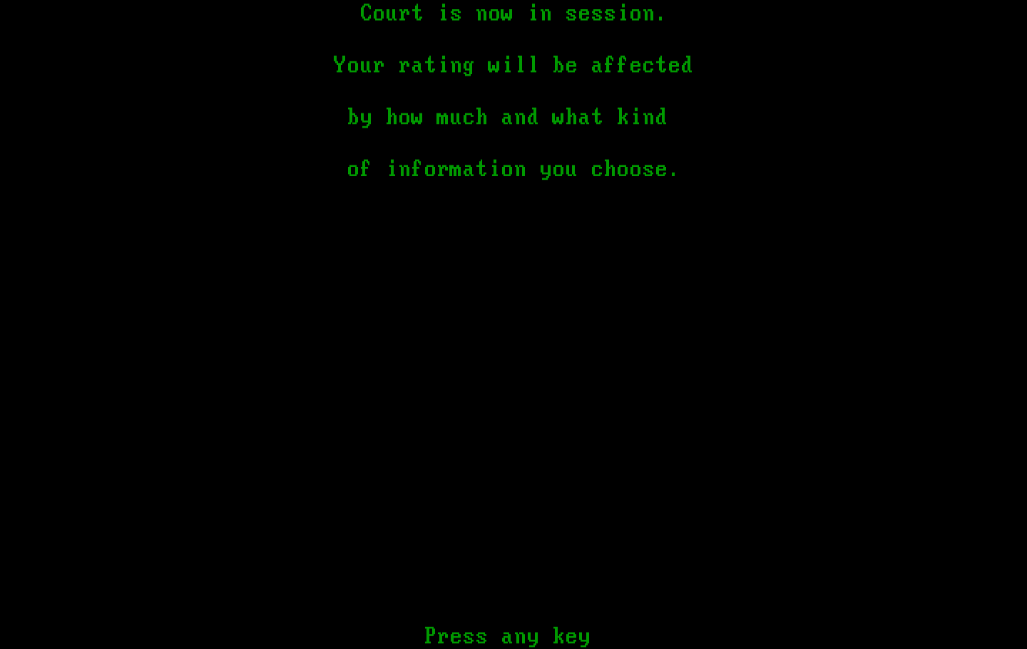 Crime and Punishment IBM PC/Compatibles Screenshot: Court is now in session!