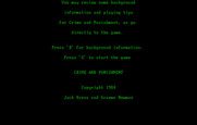 Crime and Punishment for IBM PC/Compatibles - Title and copyright screen.