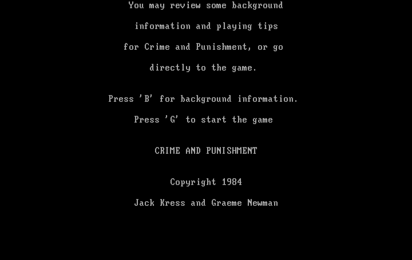 Crime and Punishment IBM PC/Compatibles Screenshot: Title and copyright screen.