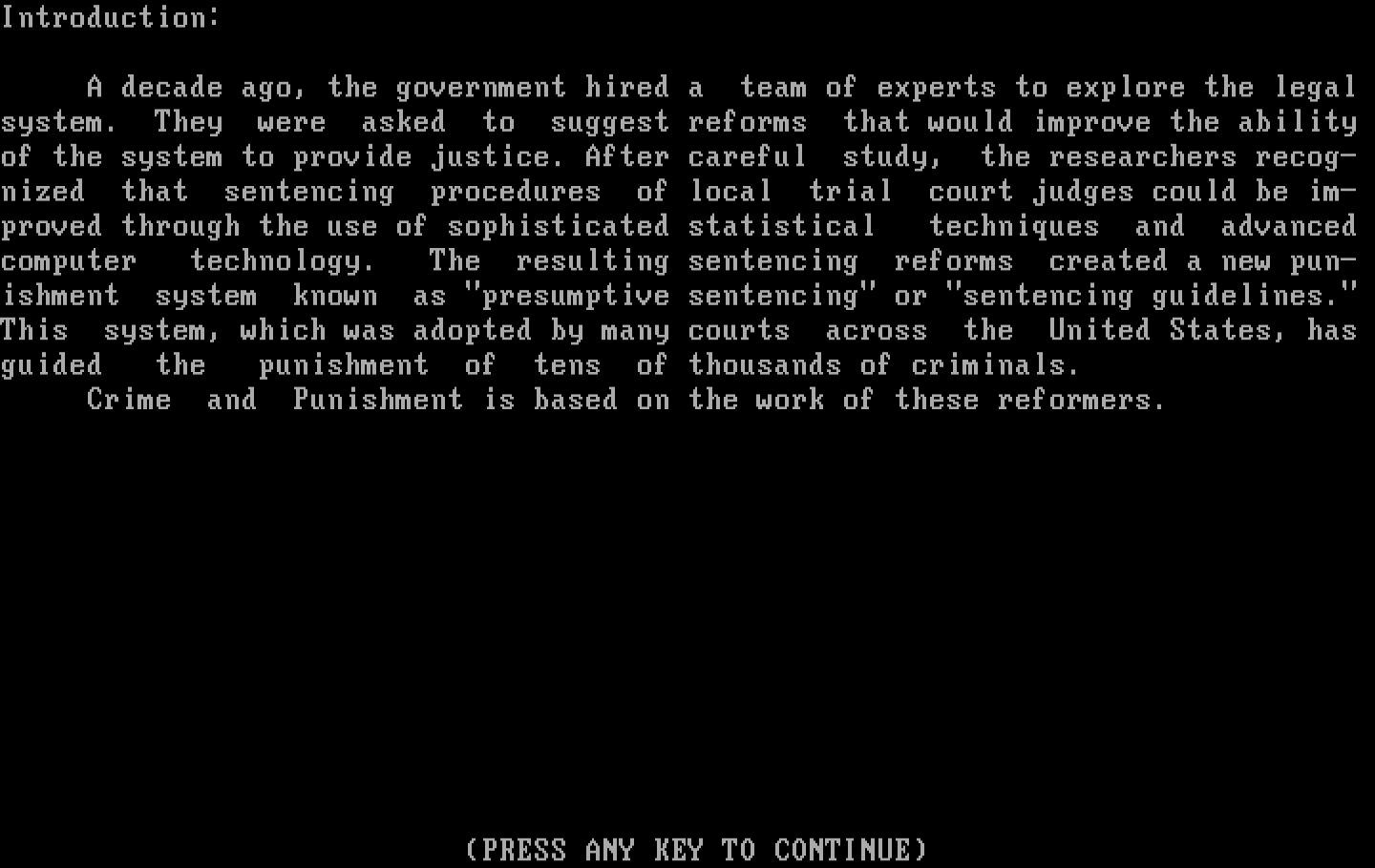 Crime and Punishment IBM PC/Compatibles Screenshot: Game introduction.