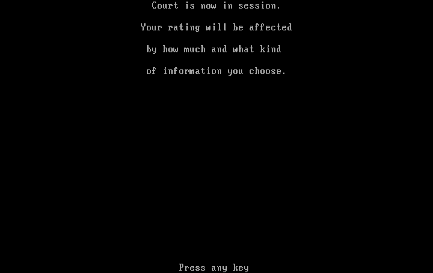 Crime and Punishment IBM PC/Compatibles Screenshot: Court is now in session!