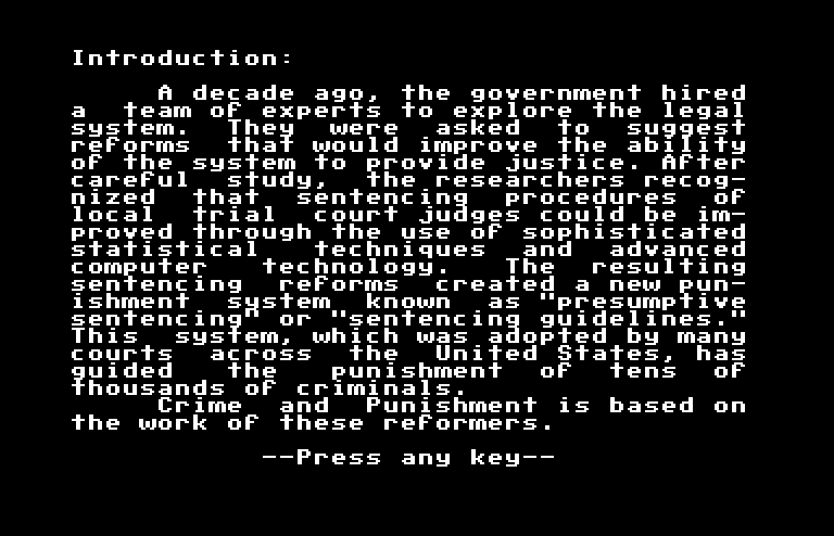 Crime and Punishment Commodore 64 Screenshot: Introduction.
