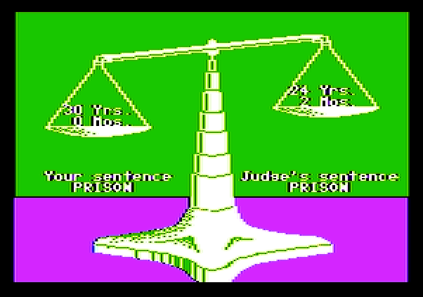 Crime and Punishment Apple II Screenshot: I was close, but a little over, to the actual sentence.
