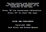 Crime and Punishment for Apple II - Game title and introduction.