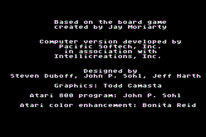 221 B Baker St. Atari 8-bit Screenshot: Credits screen.