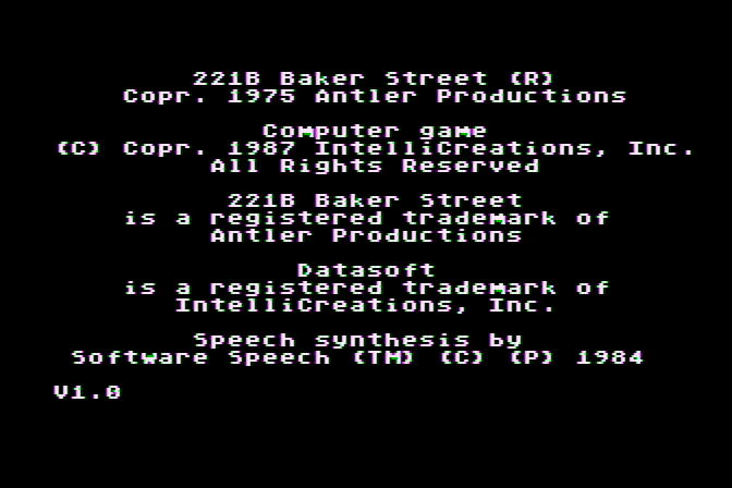 221 B Baker St. Atari 8-bit Screenshot: Copyright screen.