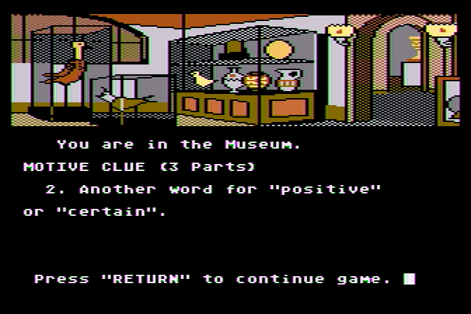 221 B Baker St. Atari 8-bit Screenshot: Some more clues in the museum!