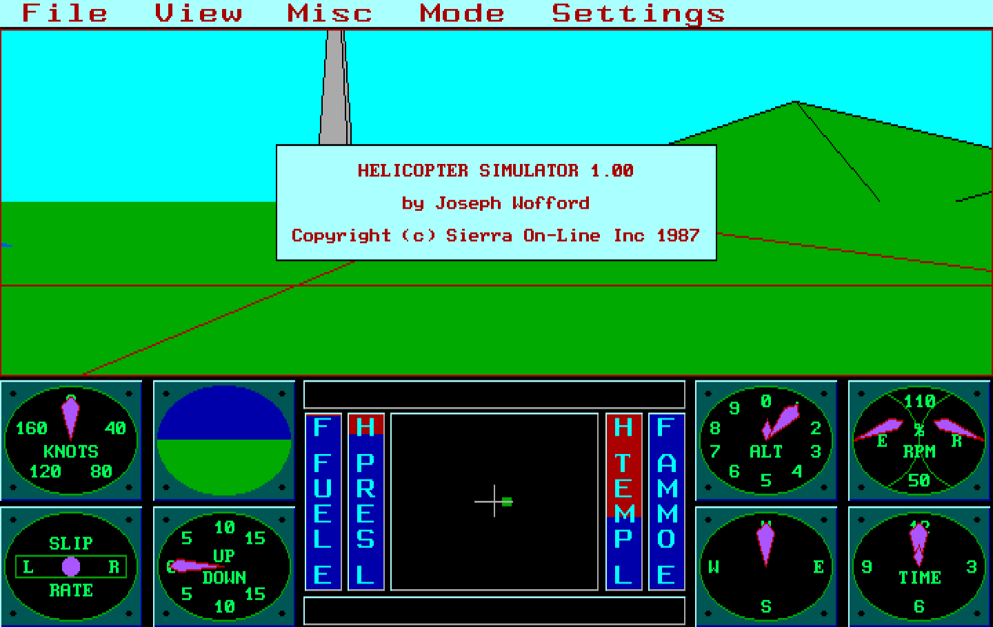 Sierra's 3-D Helicopter Simulator IBM PC/Compatibles Screenshot: Title screen.