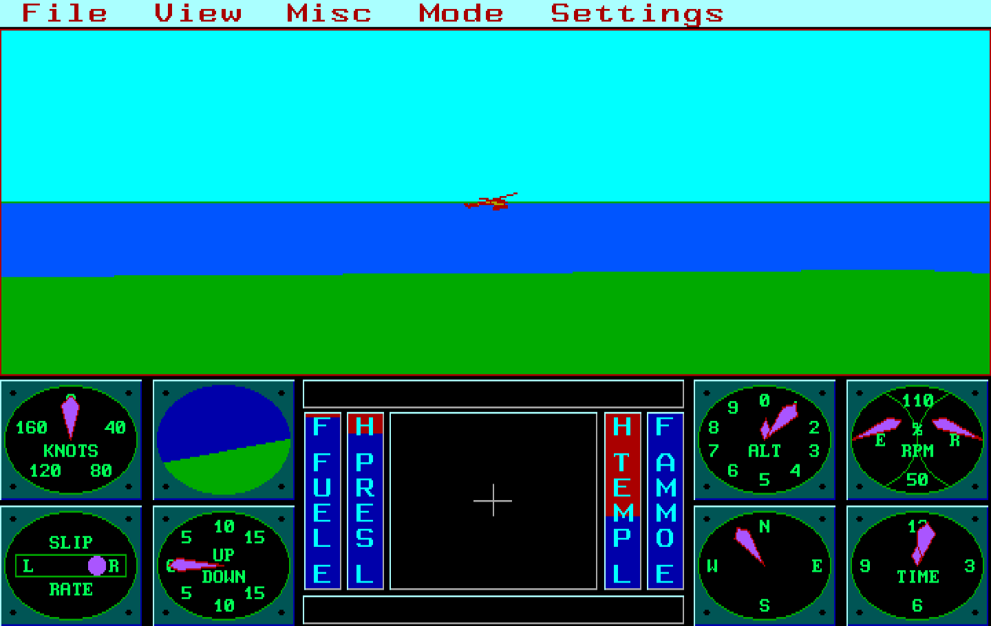 Sierra's 3-D Helicopter Simulator IBM PC/Compatibles Screenshot: The view of my helicopter from the ground.