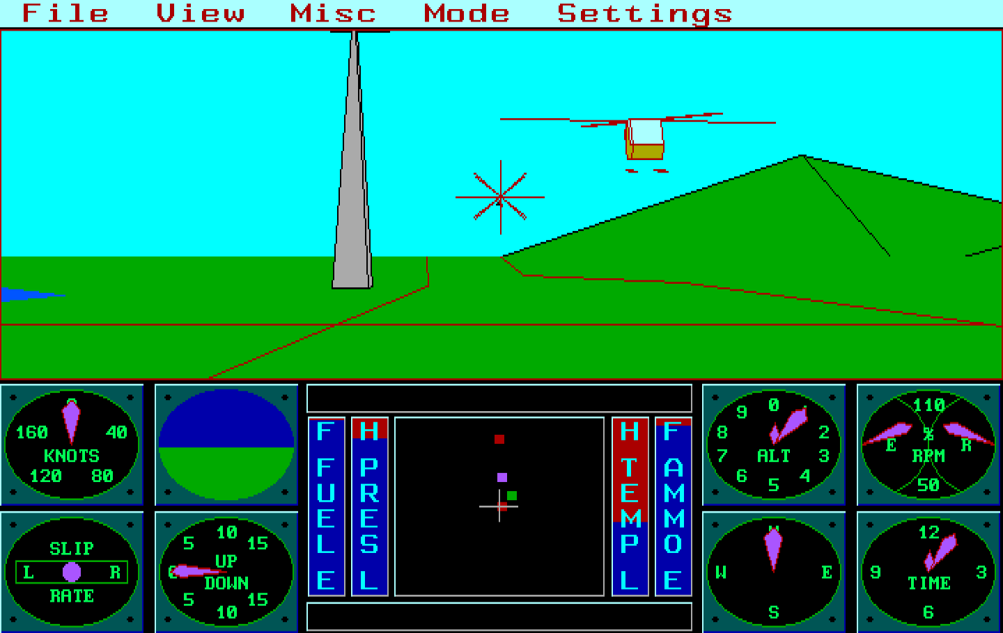 Sierra's 3-D Helicopter Simulator IBM PC/Compatibles Screenshot: Combat mode begins...