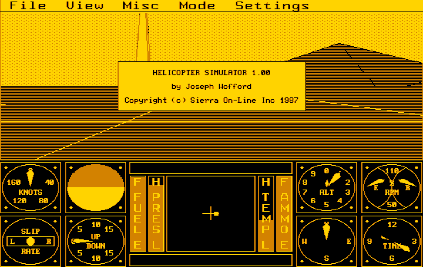 Sierra's 3-D Helicopter Simulator IBM PC/Compatibles Screenshot: Title screen.