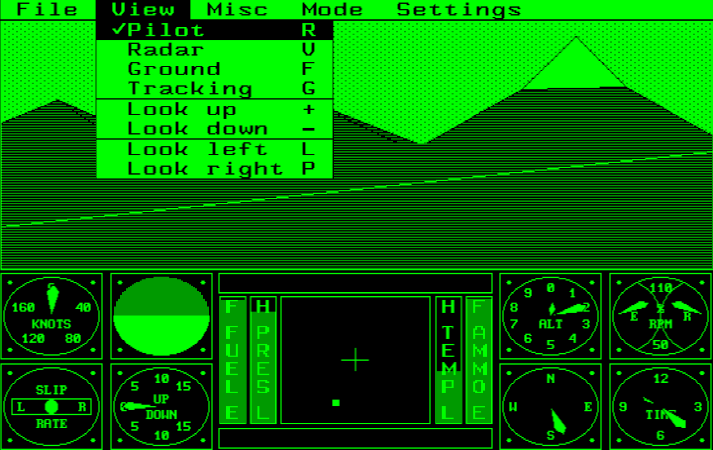 Sierra's 3-D Helicopter Simulator IBM PC/Compatibles Screenshot: The view menu.